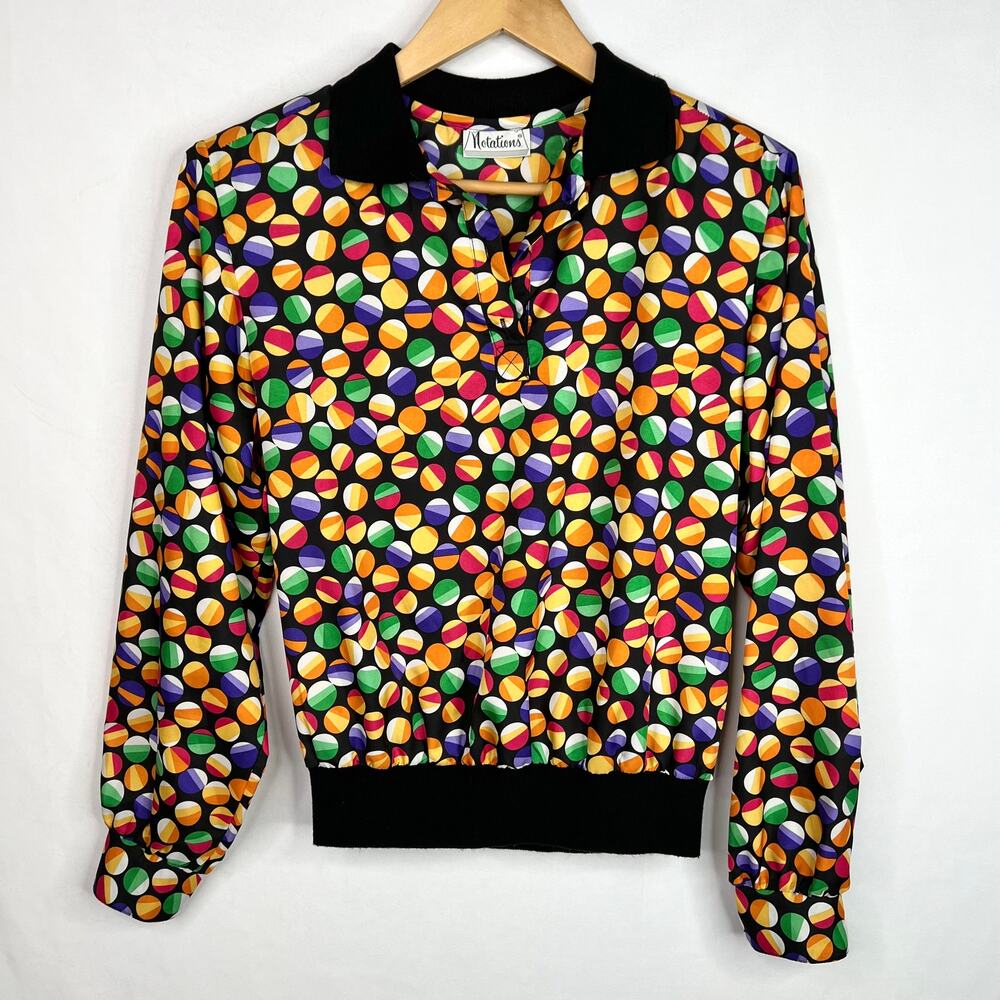 Vintage 80s Notations Funky Circle Blouse Small - Picture 1 of 5